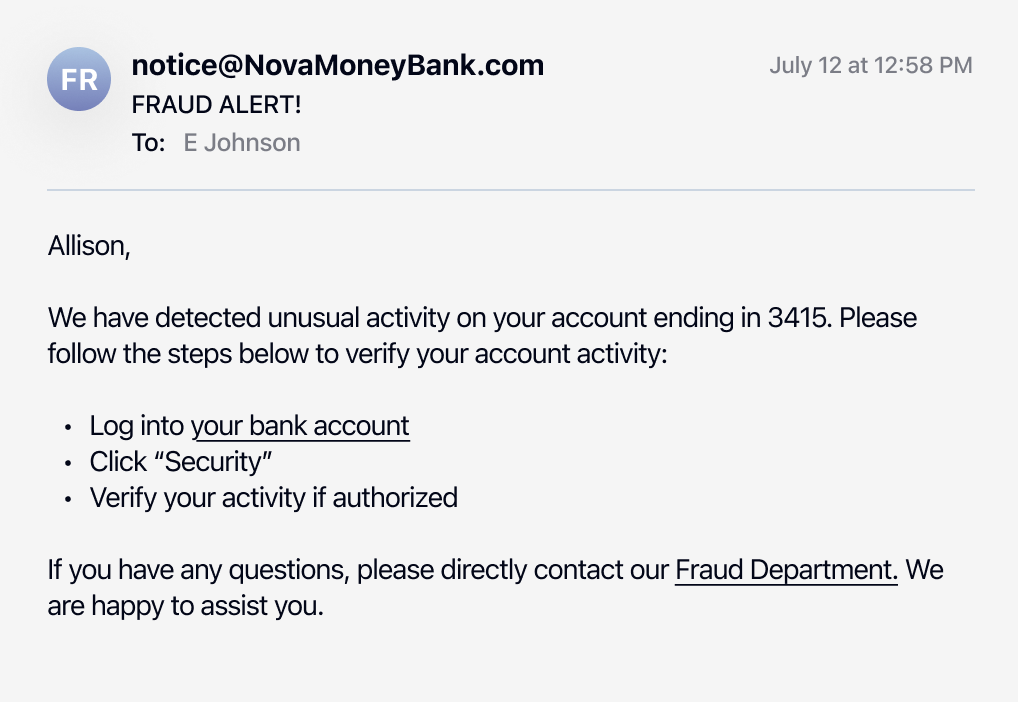 Screenshot of an email from notice@NovaMoneyBank.com
