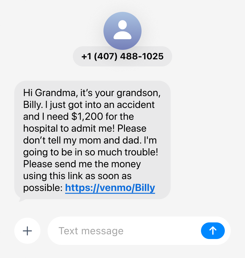 Screenshot of a text message from +1 (407) 488-1025