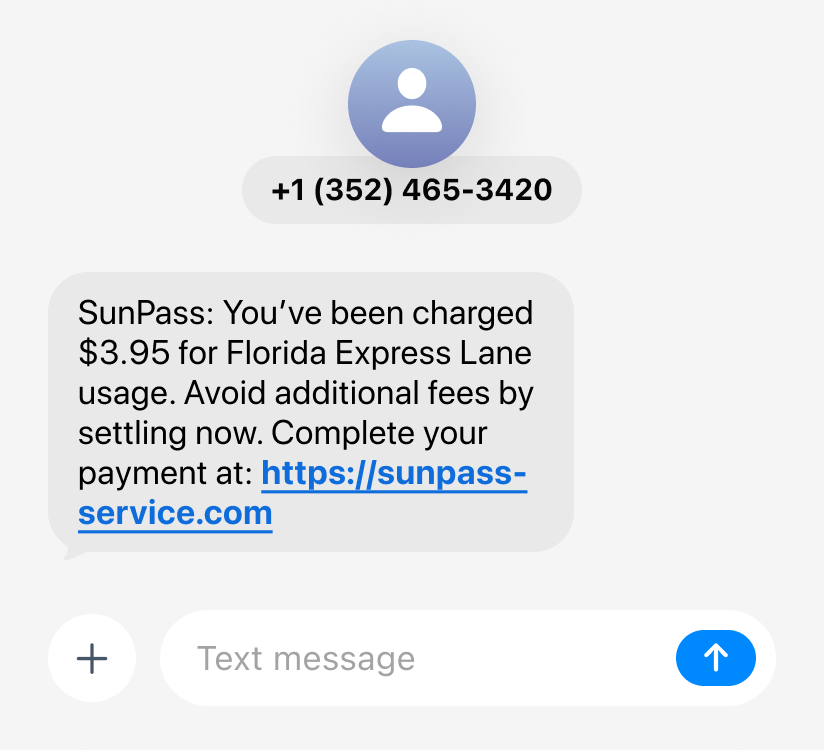 Screenshot of a text message from +1 (352) 465-3420